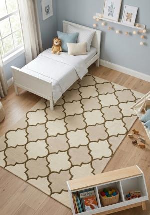 5'0 x 8'0 Hand-Tufted Cream Trellis Oriental Modern Rug