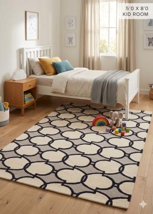 5'0 X 8'0 Hand-Tufted Modern Multicolored Geometric Wool Rug