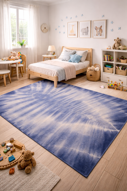 Purple-navy Tie-Dye 5X8 Hand-Tufted Modern Rug