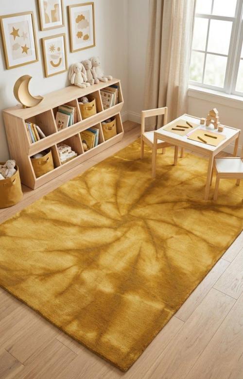 5'0 X 8'0 Hand-Tufted Golden Yellow Tie-Dye Modern Wool Rug