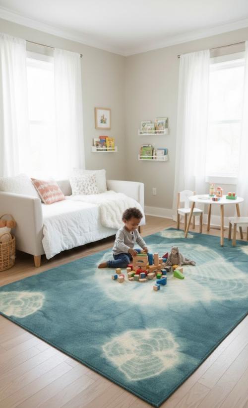 Teal Tie-Dye 5X8 Hand-Tufted Modern Rug