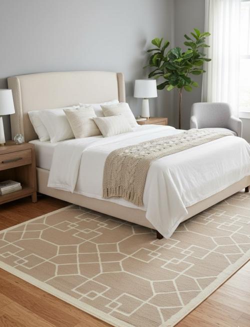 Khaki Geometric 5X8 Hand-Tufted Modern Rug