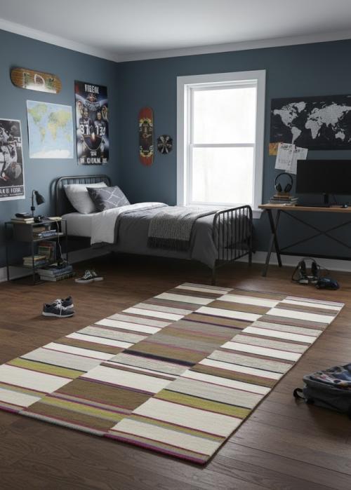 5'0 X 8'0 Beige Hand-Tufted Trellis Wool Modern Rug