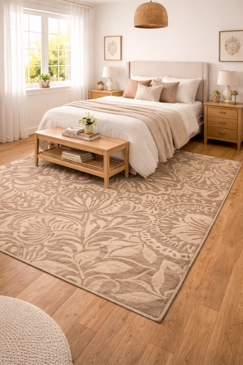 Brown & Cream Floral 5X8 Hand-Tufted Modern Rug