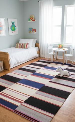 Multicolored Stripes 5X8 Hand-Tufted Modern Rug