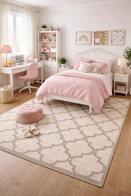 5'0 x 8'0 Trellis Hand-Tufted Cream Modern Oriental Wool Rug