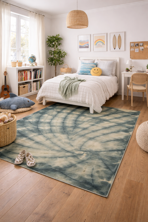 5'0 X 8'0 Tie-Dye Dark Teal Hand-Tufted Modern Wool Rug