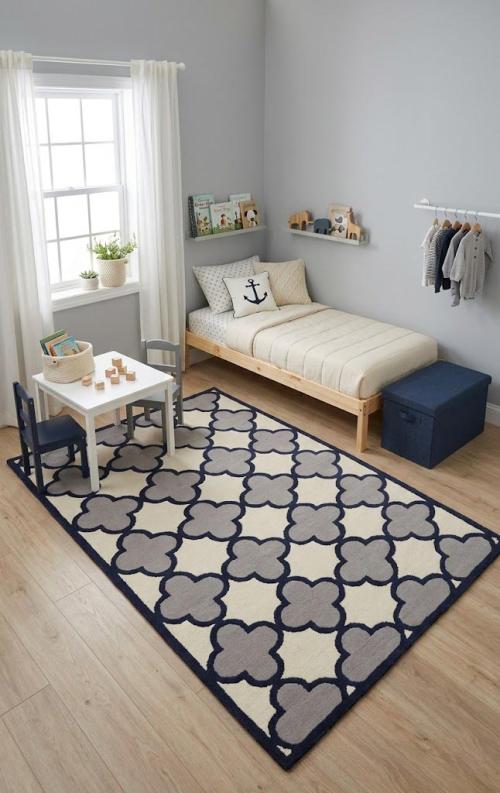 5'0 x 8'0 Multicolored Trellis Hand-Tufted Modern Wool Rug