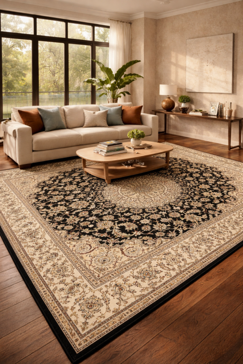 7'11 x 10'2 Hand Knotted Indo-Nain Floral Oriental Wool Rug