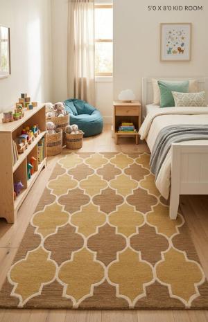 Gold & Brown Trellis 5X8 Hand-Tufted Modern Rug