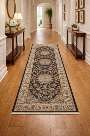 Black Floral 3X8 Indo-Nain Oriental Runner Rug