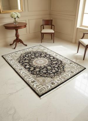 4'3 x 6'2 Hand Knotted Indo-Nain Floral Wool & Silk Rug
