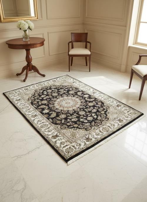 4'3 x 6'2 Hand Knotted Indo-Nain Floral Wool & Silk Rug