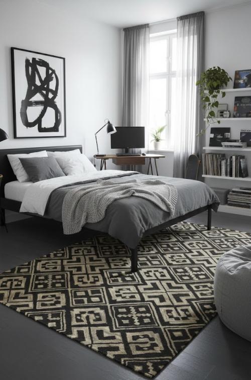 Dark Gray Geometric 5X8 Hand-Tufted Modern Rug