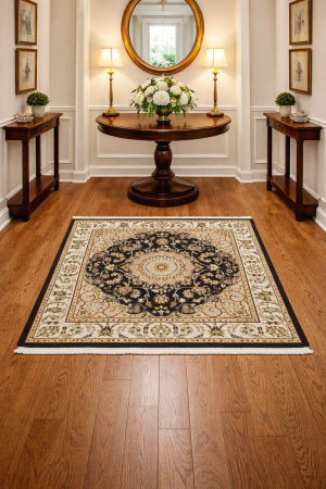 Black Floral 4X4 Indo-Nain Oriental Square Rug