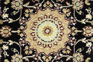 Black Floral 4X4 Indo-Nain Oriental Square Rug
