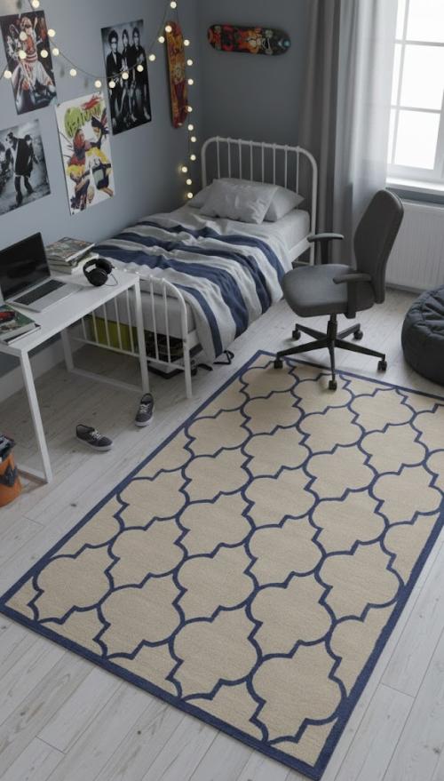 Cream & Purple-navy Trellis 5X8 Hand-Tufted Modern Rug