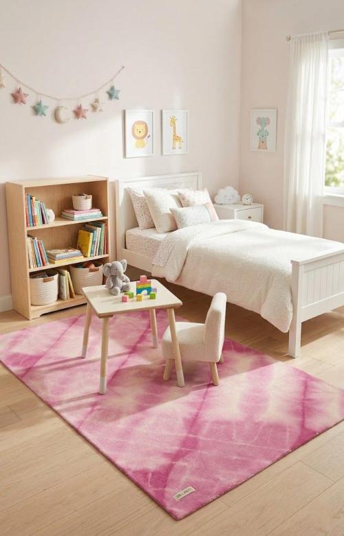 5'0 X 8'0 Fuchsia Hand-Tufted Tie-Dye Modern Wool Rug