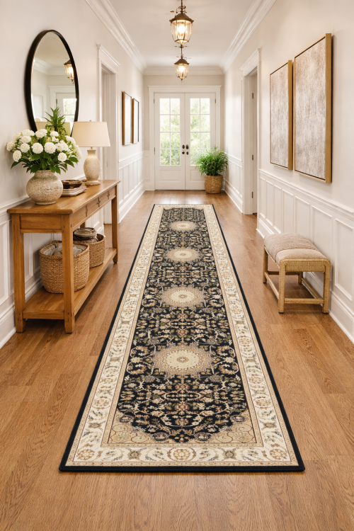 2'10 x 12'3 Hand Knotted Indo-Nain Floral Wool Runner Rug