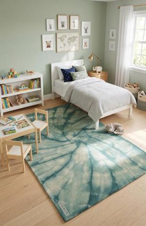 5'0 X 8'0 Contemporary Hand-Tufted Green Tie-Dye Wool Rug