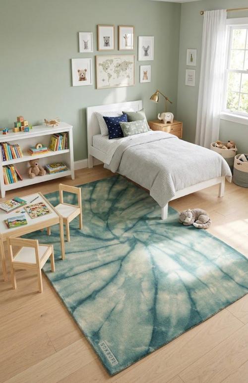5'0 X 8'0 Contemporary Hand-Tufted Green Tie-Dye Wool Rug