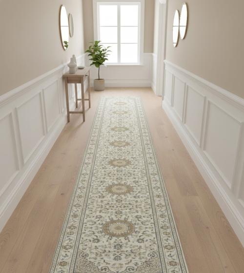 Cream Floral 3X23 Indo-Nain Oriental Runner Rug