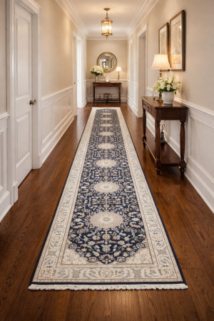 Dark Navy Floral 3X16 Indo-Nain Oriental Runner Rug