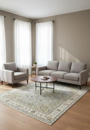 Light Blue-gray Floral 7X10 Indo-Nain Oriental Rug