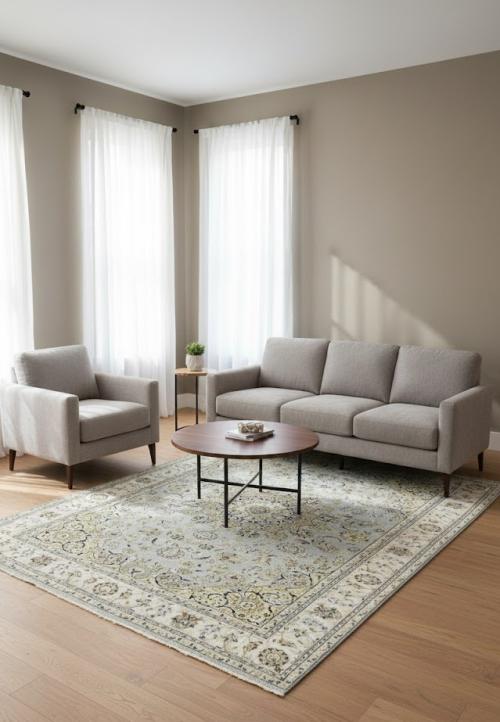 Light Blue-gray Floral 7X10 Indo-Nain Oriental Rug