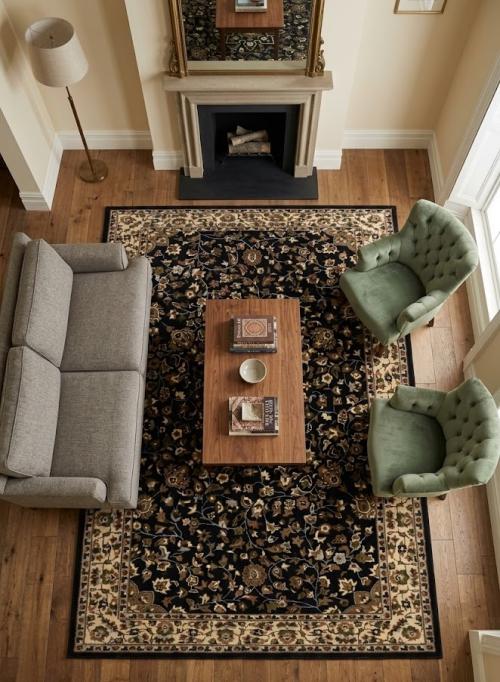 Dark Navy Floral 5X8 Hand-Tufted Modern Rug