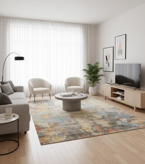 8'1 X 9'10 Beige-Orange Hand knotted Abstract Modern Wool Rug