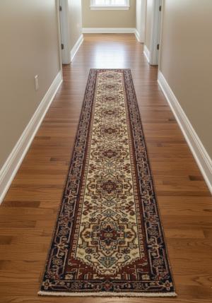 2'6 X 16'1 Hand Knotted Heriz Serapi Floral Wool Runner Rug