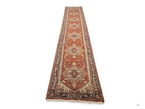 Red Floral 2'6X16'8 Heriz Serapi Oriental Runner Rug