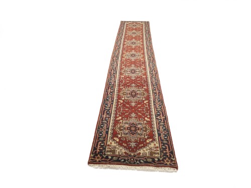 Red Floral 2'5X16 Heriz Serapi Oriental Runner Rug