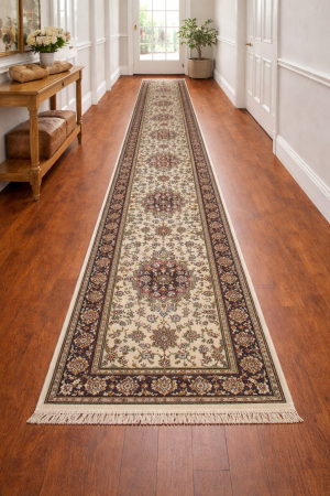 Cream Floral 3X19 Heriz Serapi Oriental Runner Rug