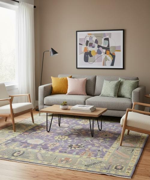 8'1 X 10'0 Floral Colorfast Hand Knotted Oushak Chobi Wool Rug