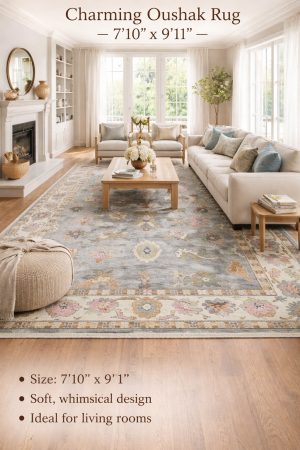 7'10 X 9'11 Hand Knotted Floral Colorfast Oushak Wool Rug