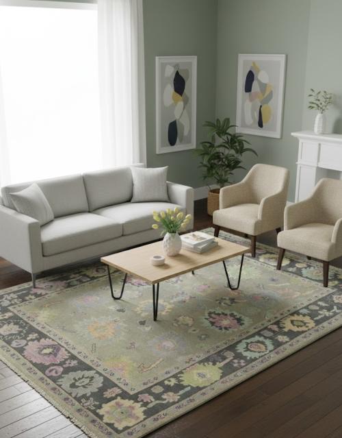 8'10 X 12'0 Hand Knotted Oushak Chobi Colorfast Wool Rug