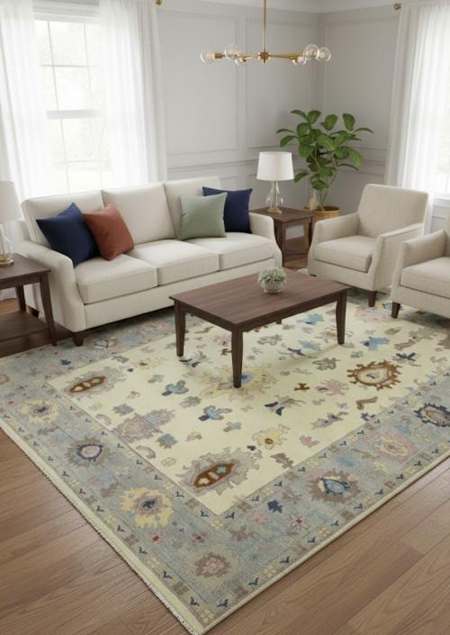 Cream Floral Colorfast 9X12 Oushak Chobi  Oriental Rug