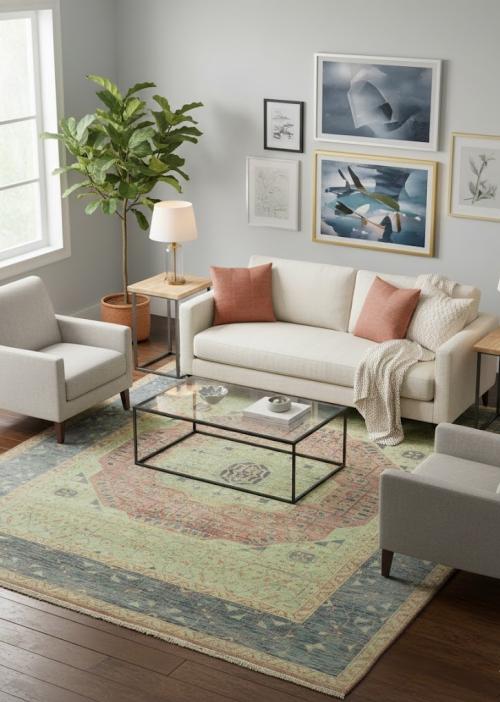 Coral Red Geometric 9X12 Mamluk Oriental  Rug