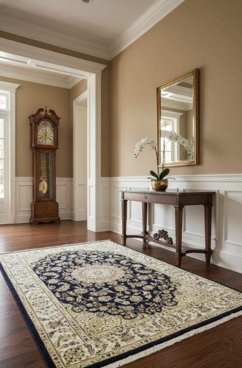 4'1 x 6'1 Hand Knotted Floral Indo-Nain Oriental Wool Rug