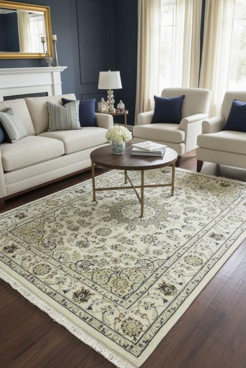 4'0 x 6'1 Floral Hand Knotted Indo-Nain Wool Oriental Rug