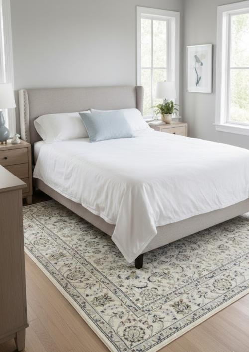 Cream Floral 5'5X7'9 Indo-Nain Oriental Rug