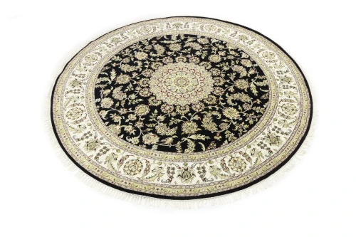 Black Floral 8X8 Indo-Nain Oriental Round Rug