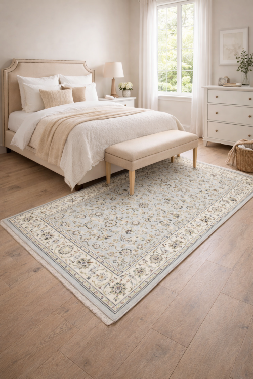 5'0 x 6'10 Hand Knotted Light Blue-gray Indo-Nain Wool Rug