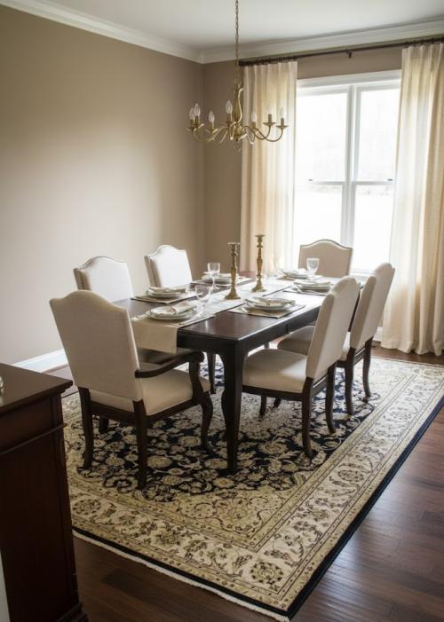 6'9 x 9'10 Cream & Navy Hand Knotted Indo-Nain Wool Rug