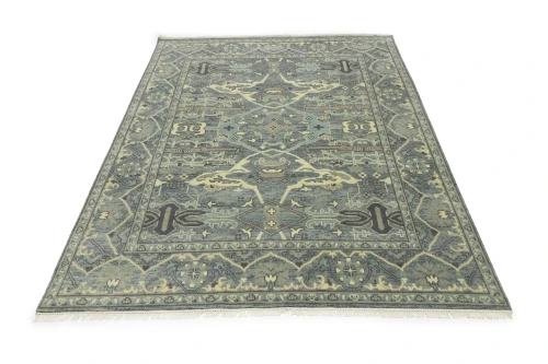 Muted Gray Floral 8X10 Transitional Oushak Oriental Rug