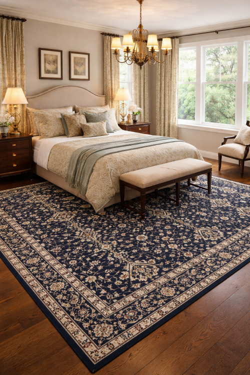 Dark Navy Floral Tribal 8X10 Oriental Rug