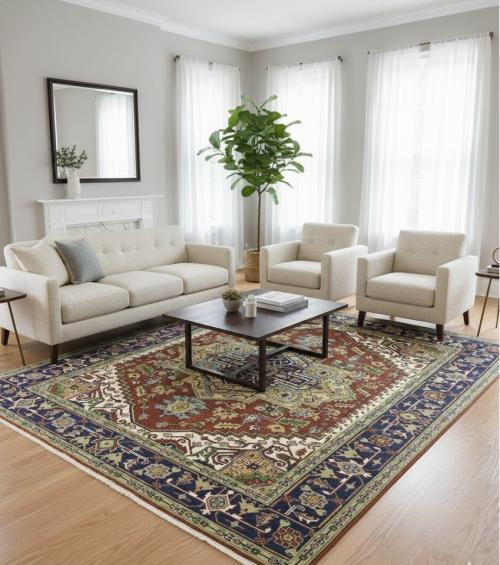 Rusty Red Geometric 8X10 Heriz Serapi Oriental Rug