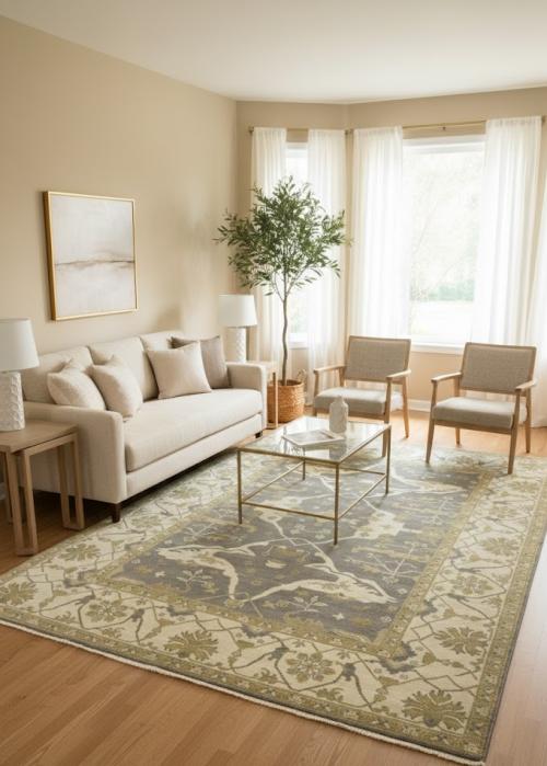 Taupe Floral 10X14 Oushak Oriental Rug